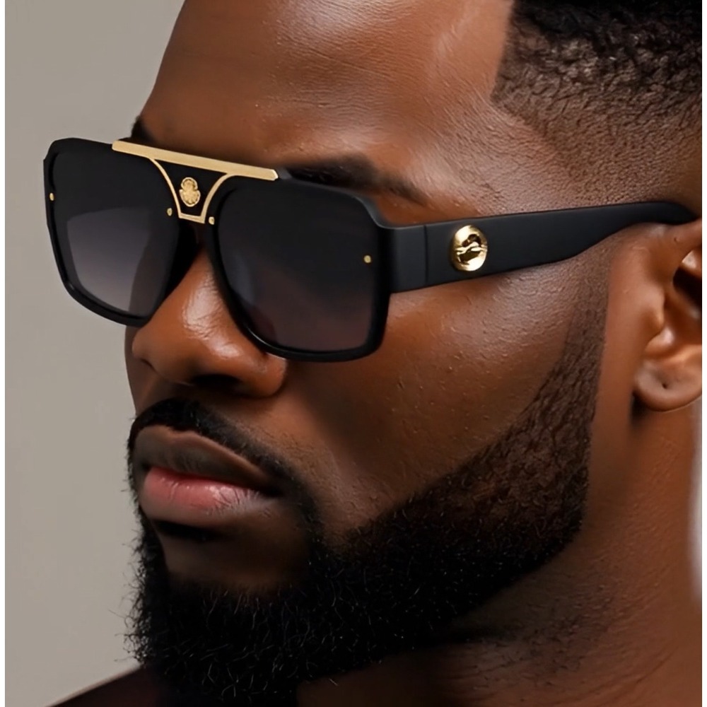 Black Designer Sunglasses Fashion Mens Rectangular Oversized Hip Hop Rapper New